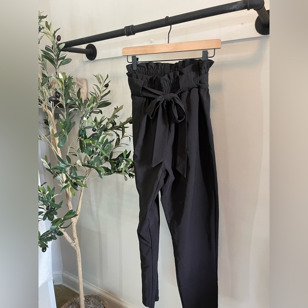 Black Paperbag Waist Pants